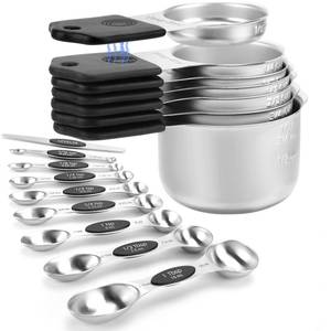 lot 20399 image: Measuring Cups and Spoons Set-Heavy Duty 304 Stainless Steel Set of 8 Measure Dry and Liquid Ingredients (Black) (4 Spoons, 4 Cups)