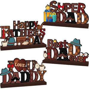 lot 20400 image: 4pcs Fathers Day Decorations Table Centerpiece Wooden Happy Fathers Day Decorations Super Dad Best Dad Ever Table Topper Tiered Tray Decor for Home Office Fathers Day Party Decor Supplies
