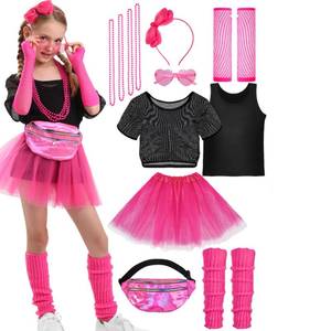 lot 20413 image: ComfyKit 14PCS Girls 80s Costume Accessories Set for Halloween, Retro Party  Girls 9-10