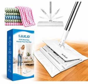 lot 20416 image: Hands Free Flat Mop with Cloth Changing, Lazy with Automatic Gripping, Convenient Zero-Touch Set, Portable Self-Squeeze, Small, Easy Cleaning for Home (Extra-Large Size 5 Reusable Cloths)