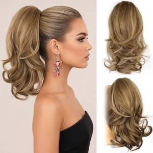 lot 20421 image: 14 Inch Ponytail Extension, Clip on Ponytails for Women, Layered Wave