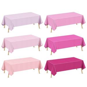 lot 20423 image: Just Shimmer 3 Pieces Pink Series Rectangle Tablecloth, 54x72 Solid Color Waterproof and Spillproof Disposable Plastic Table Cover, Durable Party Tablecloth for Dining, Buffet, Picnic, Outdoor Events