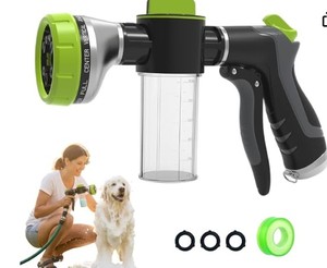 lot 4425 image: Dog Shower Attachment with Soap Dispenser for Pet Wash, 10-Function Garden Hose Sprayer Nozzle for Pet Bath, Make Washing Easy, ONE-HANDED EASY OPERATION