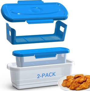 lot 1406 image: QQIZHA Batter Bowl with Lid, 2-Pack Fish Batter Shaker, Better Breader Shaker Bowl with Breading Shaker Tray, Batter Bowl with Lids Shaker for Frying Chicken Wings Fish Onion Rings Veggies (Blue)