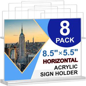 lot 1412 image: Acrylic Sign Holder 8.5 x 5.5, 8 Pack Double-Sided Standup Table Top Clear Sign Holders, T Shape Horizontal Plastic Acrylic Picture Frame Menu Flyer Paper Holder Display Stands for Office Store Wedding