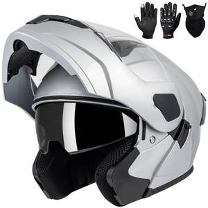 lot 1413 image: Modular Flip up Motorcycle Helmets for Men Women, DOT Approved, Silver, S