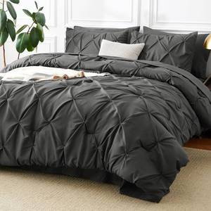 lot 1414 image: CozyLux Queen Comforter Set Dark Grey, 7 Pieces Pintuck Bed in a Bag