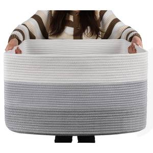 lot 1416 image: OIAHOMY Large Blanket Basket, 22x17x12 Laundry Baskets, Nursery Blanket Storage Living Room, Toy Storage With Handle, Rectangle Woven Baskets-Gradient Grey