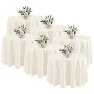 lot 1426 image: Fitable 6 Pack Ivory Round Table Clothes - 90 Inches in Diameter - Stain Resistant and Washable Tablecloths, Polyester Fabric Table Covers for Wedding, Party, Banquet, Gathering