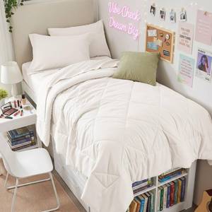 lot 1435 image: HEVUMYI 5-Piece Twin Comforter Set, Ivory