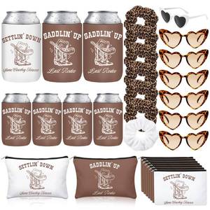 lot 1436 image: Sawysine 28 Pcs7 Set Last Rodeo Bachelorette Favors Western Cowgirl Bachelorette Party Decoration Supplies Leopard Bridal Shower Bridesmaid Favors with Can Sleeve Makeup Bag Scrunchie Sunglass