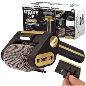 lot 1462 image: Horsepower Giddy Up Gold Bristle-Free Spinning Grill Brush, Cordless