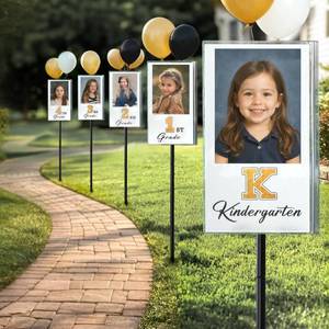 lot 1483 image: 2026 Graduation Decorations - K-12 Yard Signs with Ground Stakes - Gold Graduation Decoration for Kindergarten High School Middle School - Class of 2026 Photo Lawn Sign for Party Supplies