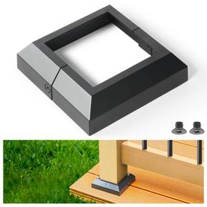 lot 1486 image: 4Pack 3.5x 3.5 Aluminum Deck Post Base Cover, Split Post Cover Skirts for Deck Railings��Stairs��Porches Black