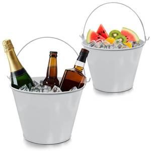 lot 1496 image: PLEXON Ice Bucket for Parties Coctail Bar Restaurant - Drink Beer Champagne Metal Pail Bucket with Handle, Beverage Chiller, 1.3 Gallon, Galvanized Steel, Gray, Set of 2