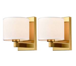 lot 1497 image: SAMTEEN Modern Gold Wall Sconces Set of 2 with Linen Drum Shade