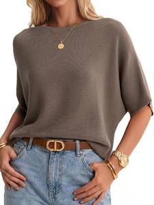 lot 2004 image: Arach&Cloz Womens Batwing Sleeve Business Casual Sweater Tops Coffee XXL