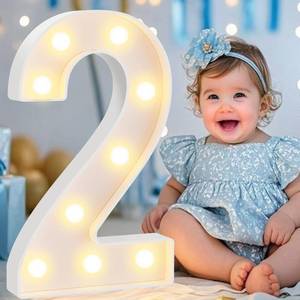 lot 2360 image: Pooqla Large Light Up Numbers for 2nd Birthday Decorations, 12.6 in Tall White Plastic Marquee Numbers Sign Party Decorations, Gift for Girls Boys Night Light Wedding Anniversary Decor, Big Number 2