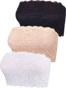 lot 2366 image: Boao 2 Pieces Womens Floral Lace Tube Top Bandeau Strapless Bras Seamless Stretchy Chest Wrap(Small,Black, White, Beige)