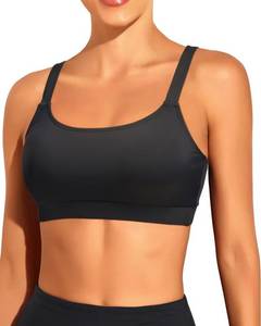 lot 2370 image: Tempt Me Women Black Sports Bra Bikini Tops Scoop Neck Bathing Suits Top Padded Swim Crop Tops Only L