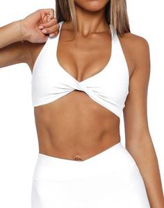 lot 2376 image: Lacozy Womens Yoga Bras Sport Criss Cross Back Strappy Twist Workout Crop Top Padded Wireless Gym Cami Tank White XS