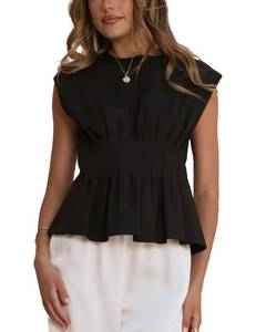 lot 2380 image: Yegthou Womens Peplum Tops Short Sleeve Summer Blouses T-Shirts Dressy Casual Crew Neck Pleated Babydoll Top for Work(Black-M)