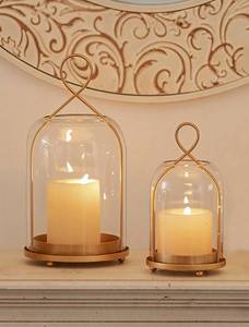 lot 2385 image: NUPTIO Glass Lanterns Decorative Outdoor, Gold Hurricane Candle Holders
