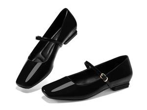 lot 2387 image: Coutgo Womens Mary Jane Flats Closed Square Toe Ballet Flat Dressy Comfortable Slip on Shoes, Black, Size 6.5