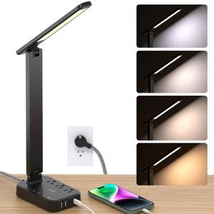 lot 2389 image: Addtam LED Desk Lamp, Power Strip with 3 Outlets 4 USB Charging Ports(2 USBC), 4 Modes 5 Level Brightness Touch Lamp, Small Desk Lamp for Home Office College Dorm Room Essentials
