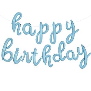 lot 2392 image: TONIFUL Happy Birthday Banner, Cursive Pastel Blue Mylar Foil Balloons Birthday Decorations for Kids and Adults