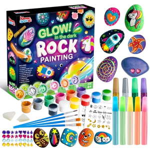lot 2402 image: 12 Rock Painting Kit  43 Pcs Arts and Crafts for Kids Ages 6-8  Art Supplies with 18 Paints (Glow in The Dark & Metallic & Standard)  Craft Paint Kits  Kids Toy Gifts for Boys and Girls Ages 4