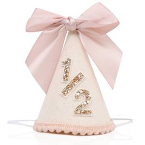 lot 2403 image: LINGANA Bow 12 Birthday Hat - Little Princess Half Birthday Decorations, Sweet Cake Smash Photo Props, 6 Months Party Hat with Pink Bow
