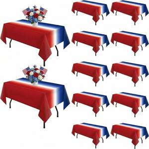 lot 2406 image: Oudain 12 Pack Patriotic Tablecloths 4th of July Tablecovers 54 x 108 Red, White and Blue Gradient Plastic Tablecloths for 250th Anniversary Memorial Day, Independence Day, Labor Decor