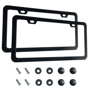 lot 2437 image: Premium Matte Black License Plate Frames, Solid Rust-Proof Aluminum Holder with 2 Holes, Universal Car Frame for Women and Man, Including Screws, by Lengnoyp. 1 pack