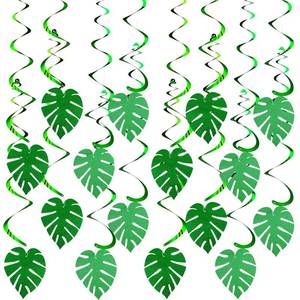 lot 2441 image: Lewtemi 32 Pcs Hawaiian Luau Party Decorations Palm Leaves Swirl hanging Tropical