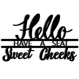 lot 2445 image: Yulejo Hello Sweet Cheeks Have a Seat Sign Bathroom Wall Decor 12 x 8 Inch Funny Wooden Wall Art Rustic Farmhouse Wood Letters Plaque Housewarming Gift(Black)