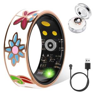 lot 2453 image: DSHKISK R18 Smart Ring for Women Fitness Health Tracker (Flower Gold, 8#)