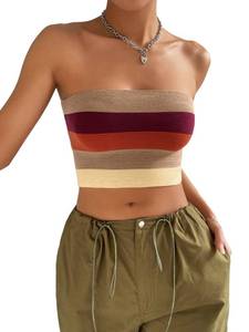 lot 2455 image: GORGLITTER Womens Striped Tube Tops Y2k Strapless Summer Vacation Beachy Outfits Cute Colorblock Knit Bandeau Tops Multicolor Small