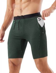 lot 2458 image: MIZOK Mens Stripe Performance Compression Workout Shorts Tight Gym Athletic Shorts with Pockets ArmyGreen S