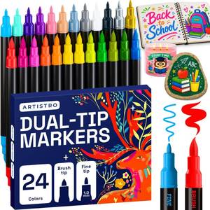 lot 2472 image: ARTISTRO 24 Mixed Colors Dual-Tip Acrylic Paint Marker Pens for Drawing