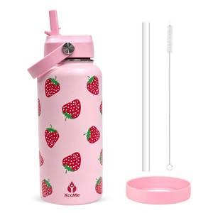 lot 2483 image: XccMe 32oz Strawberry Insulated Water Bottle for Women with Straw