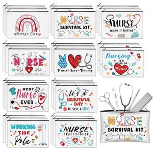 lot 2497 image: KOPOOEOE 30 Pcs Nurse Makeup Bag Bulk for Nurse Canvas Makeup Bags Reusable Nursing Cosmetic Pouch for Spring Appreciation Birthday Gifts