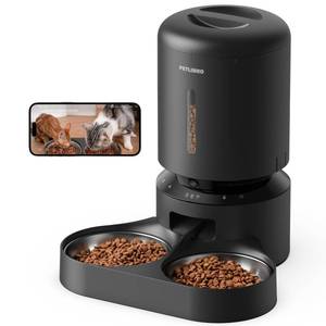 lot 3266 image: PETLIBRO Automatic Cat Feeder with Camera for Two Cats, 1080P HD Video with Night Vision, 5G WiFi Pet Feeder with 2-Way Audio for Cat & Dog, Low Food & Motion & Sound Alerts, Dual Tray, Black 5L