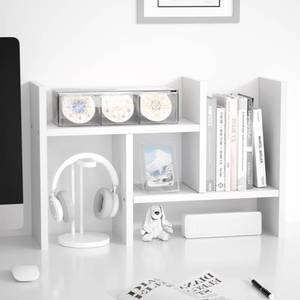 lot 3267 image: Jerry & Maggie Desktop Organizer Office Storage Rack Adjustable Wood Display Shelf Free Style Double H, Multi-Functional Mini Bookshelf for Desk Natural Stand (White)