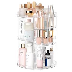lot 3273 image: Rotating Makeup Organizer, DIY 8 Adjustable Layers Spinning Skincare Storage, Cosmetic Display Case with Brush Holder and Perfume Tray, Multi-Function Vanity Bathroom Countertop Organizer Clear