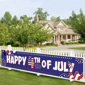 lot 4009 image: Happy 4th of July Banner Independence Day Patriotic Theme Bunting Banners Fabric Sign Summer Firework Stars and Stripe Memorial Day Home Indoor Outdoor Decoration Red White Blue Wall Sign Party