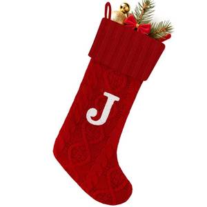 lot 4012 image: HAJOYHA Christmas Stockings with Initials,20 Inches Large Cable Embroidered Monogram Knitted Christmas Stockings with Letter,Personalized Xmas Stockings for Fireplace Family Holiday Decor (Red J)
