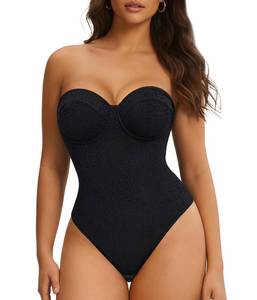 lot 4013 image: Nebility Strapless Shapewear Bodysuit for Women - Thong Body Suits Tummy Control Tube Top Underwire Lace Corset with Removable Strap 2XL