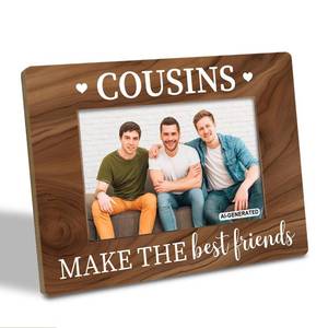 lot 4029 image: Cousins Gift, Birthday Gift for Cousins, Cousins Make The Best Friends Photo Frame, Holds 4 x 6 Inch Photo, Farmhouse Wooden Picture Frame Gift, Sisters & Brothers Picture Frame, Family Home Decor