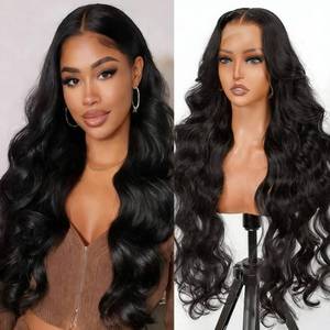 lot 4032 image: GCOKS Lace Front Wigs Human Hair Body Wave, Natural Black, 24 inch